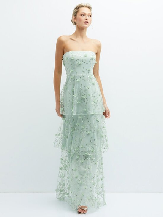 Dessy Collection Dresses & Skirts - Dessy Green Strapless 3D Embroidered Floral Bridesmaid Formal Tiered Ruffle